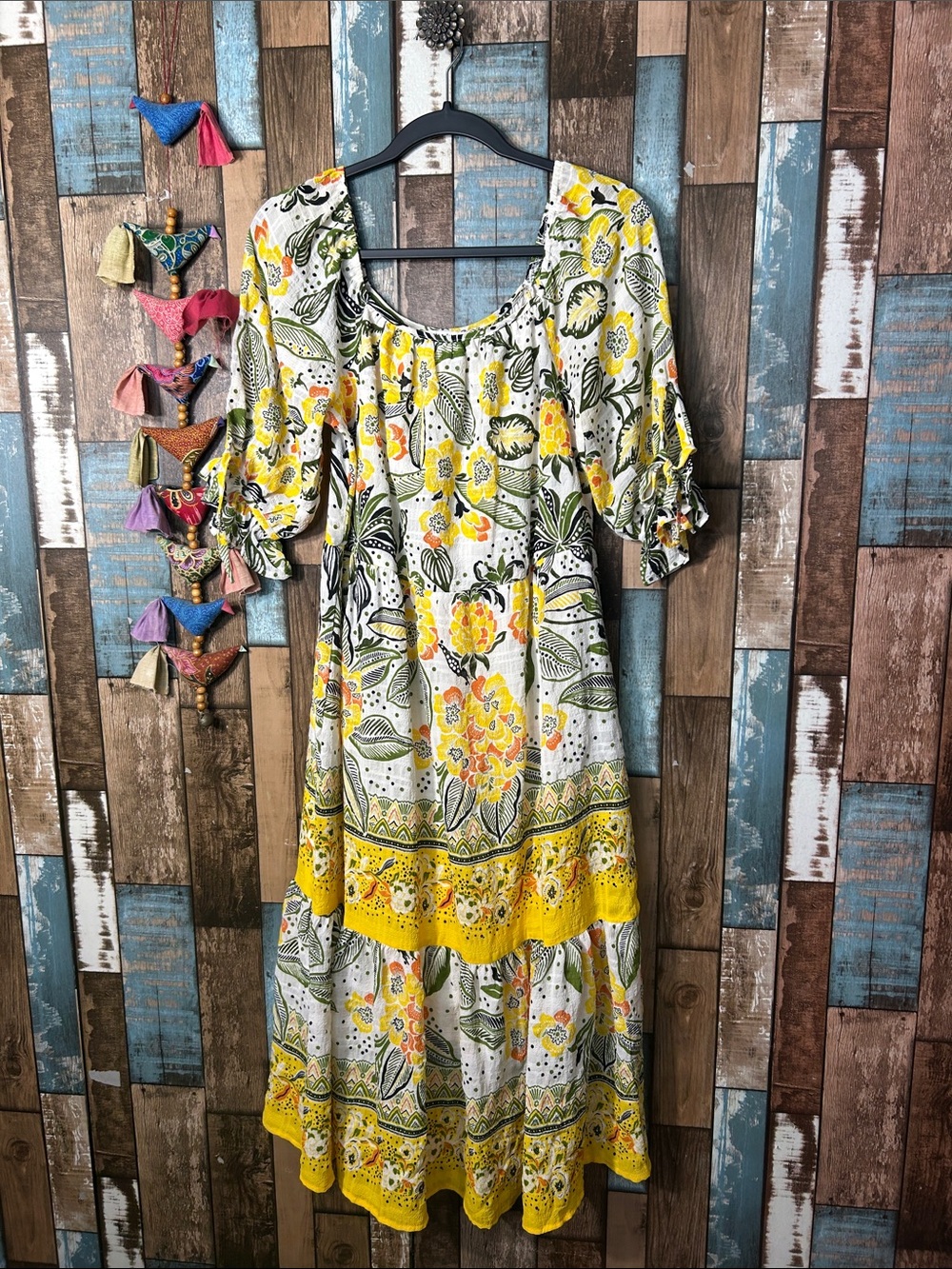 Floral Yellow Maxi Dress with Ruffle Sleeves